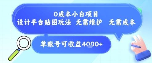 0成本小白项目，设计平台贴图玩法，无需维护，无需成本，单账号单月可产生收益4k+-网创百晓生
