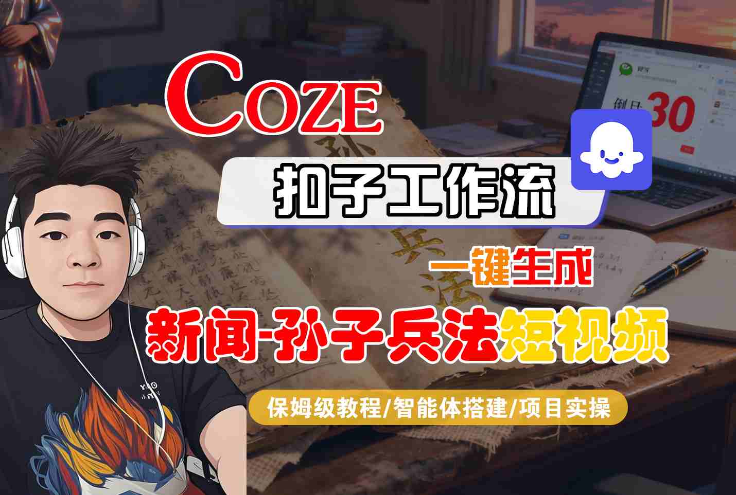 Coze扣子智能体工作流一键生成“新闻-孙子兵法“短视频，全流程保姆级教学-网创百晓生