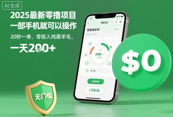 2025最新零撸项目，一部手机就可以操作，20秒一单，零投入纯薅羊毛，无门槛，一天200+【揭秘】-网创百晓生