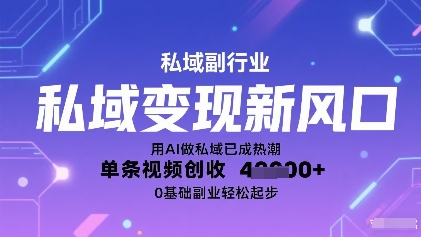 私域变现新风口：用AI做私域已成热潮，单条视频创收1k+，0基础副业轻松起步-网创百晓生
