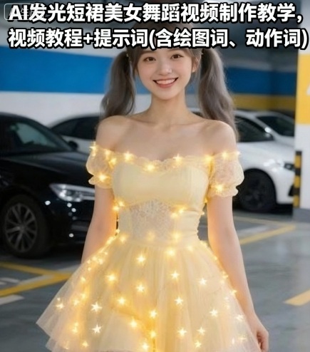 AI发光短裙美女舞蹈视频制作教学，视频教程+提示词(含绘图词、动作词)-网创百晓生