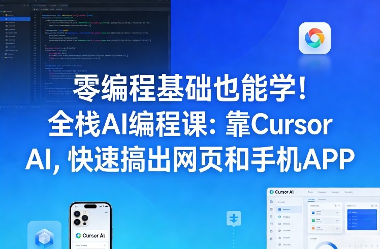 零编程基础也能学！全栈AI编程课：靠Cursor AI，快速搞出网页和手机APP-网创百晓生