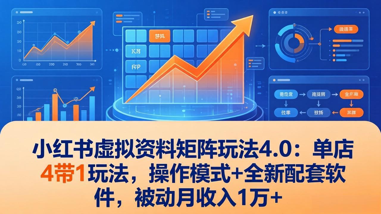 小红书虚拟资料矩阵玩法4.0：单店4带1玩法，操作模式+全新配套软件，被动月收入1万+-网创百晓生