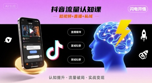 抖音流量认知课，短视频+直播+私域，认知提升，闪电开悟-网创百晓生