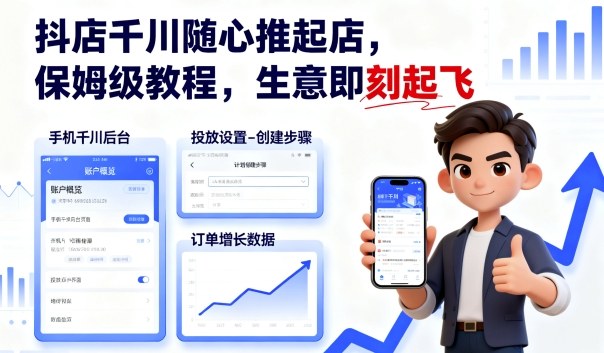 抖店千川随心推起店，保姆级教程，生意即刻起飞-网创百晓生