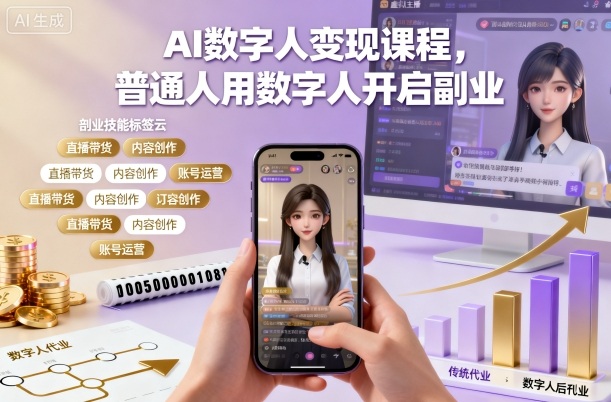 AI数字人变现课程，普通人用数字人开启副业-网创百晓生