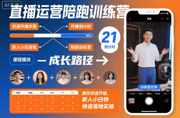 直播运营陪跑训练营，教你快速开播，新人小白快速落地实操-网创百晓生