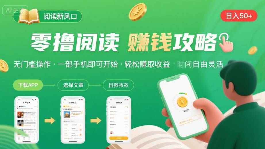 零撸阅读新风口，无门槛轻松挣，一部手机，日入 50-3张【揭秘】-网创百晓生