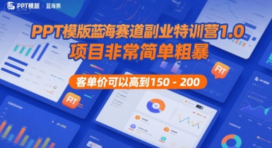 PPT模版蓝海赛道副业特训营1.0，项目非常简单粗暴，客单价可以高到150-200-网创百晓生