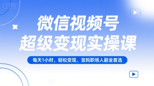 微信视频号超级变现实操课，每天1小时，轻松变现，宝妈职场人副业首选-网创百晓生