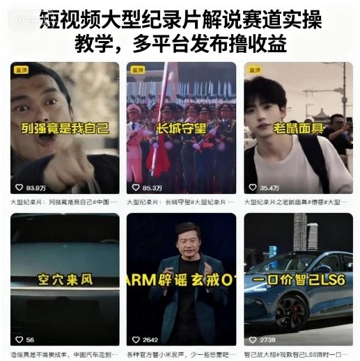 短视频大型纪录片解说赛道实操教学，多平台发布撸收益-网创百晓生