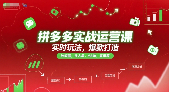 拼多多实战运营课，实时玩法，爆款打造，改销量，补大单，AB单，直播等（更新2025月）-网创百晓生