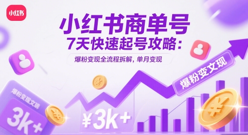 小红书商单号7天快速起号攻略：爆粉变现全流程拆解，单月变现3k+-网创百晓生