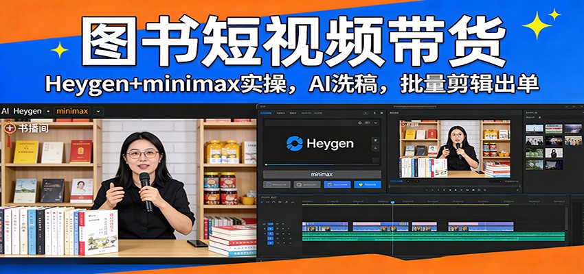 图书短视频带货：Heygen+minimax实操，AI洗稿 ，批量剪辑出单-网创百晓生