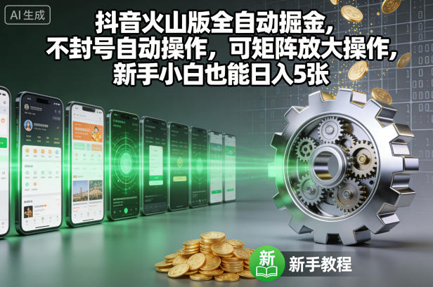抖音火山版全自动掘金，不封号自动操作，可矩阵放大操作，新手小白也能日入5张【揭秘】-网创百晓生
