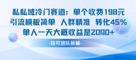 私域冷门赛道单个收费198米引流模板简单人群精准 45%的转化率单人一天大概收益多张-网创百晓生