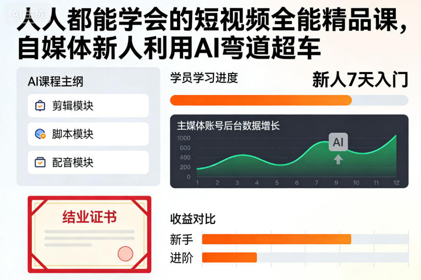 人人都能学会的短视频全能精品课，自媒体新人利用AI弯道超车-网创百晓生
