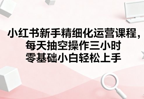 小红书新手精细化运营课程，每天抽空操作三小时，零基础小白轻松上手-网创百晓生