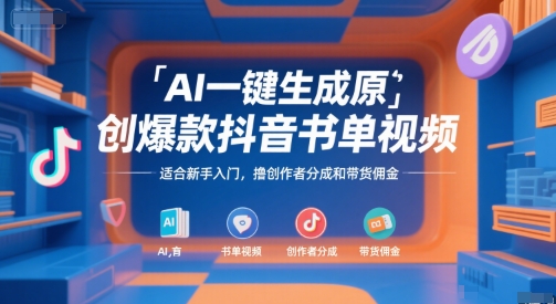 AI一键生成原创爆款抖音书单视频，适合新手入门，撸创作者分成和带货佣金【揭秘】-网创百晓生