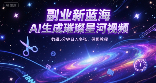 副业新蓝海，AI生成璀璨星河视频，剪辑5分钟日入多张，保姆教程-网创百晓生