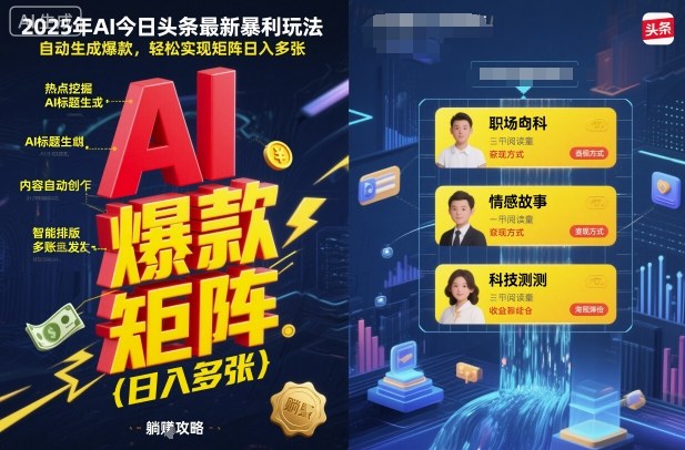 2025年AI今日头条最新暴利玩法，自动生成爆款，轻松实现矩阵日入多张-网创百晓生