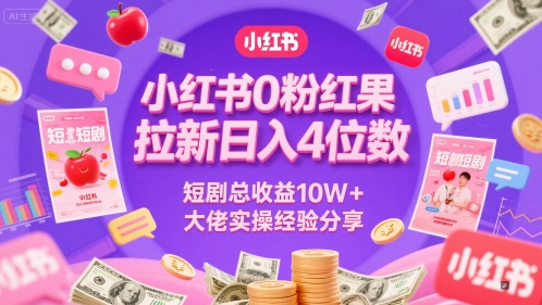 小红书0粉红果短剧拉新日入4位，数短剧总收益10W+大佬实操经验分享-网创百晓生