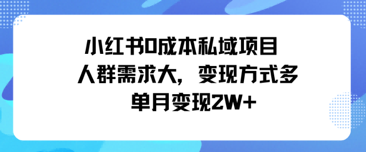 小红书0成本私域项目，人群需求大，变现方式多单月变现2W+-网创百晓生