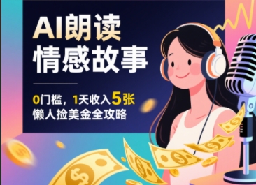 Ai朗读情感故事，0门槛，1天收入5张，每天10分钟，懒人捡美金全攻略-网创百晓生