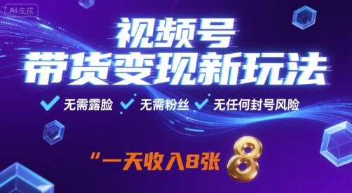 视频号带货变现新玩法，无需露脸，无需粉丝，无任何封号风险，一天收益8张【揭秘】-网创百晓生