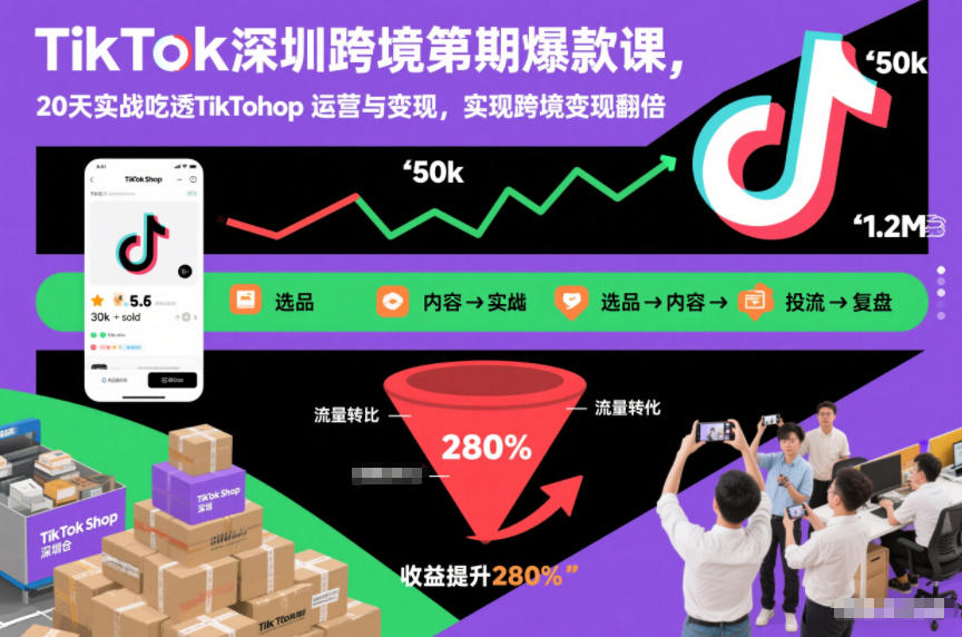 TikTok深圳跨境第2期爆款课，20天实战吃透TikTok Shop运营与变现，实现跨境变现翻倍-网创百晓生