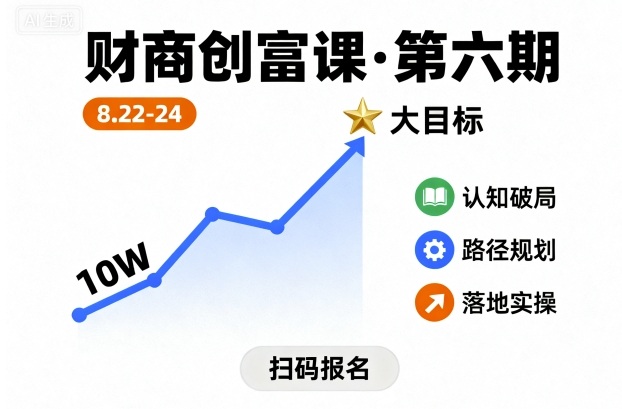 财商创富课第六期8月22-24号，如何从10W起步，一步步实现大目标-网创百晓生