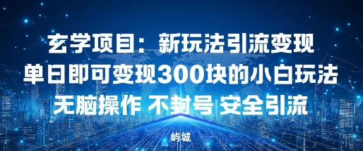 玄学项目：新玩法引流变现单日即可变现3张的小白玩法无脑操作不封号安全引流-网创百晓生