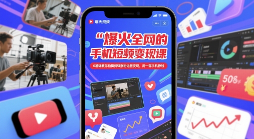 爆火全网的手机短视频变现课，0基础教你拍摄剪辑涨粉运营变现，用一部手机挣钱-网创百晓生