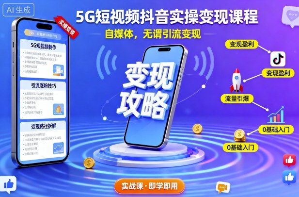5G短视频抖音实操变现课程，自媒体，无谓引流变现-网创百晓生
