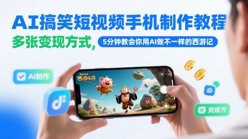 AI搞笑短视频手机制作教程，多张变现方式，5分钟教会你用AI做不一样的西游记-网创百晓生