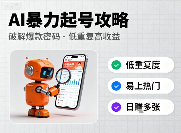 今日头条新玩法,AI暴力起号,重复度低,更容易爆,日入多张-网创百晓生