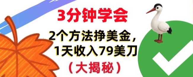 免费挣美刀的2个方法，1天收入79刀，超简单，3分钟学会-网创百晓生