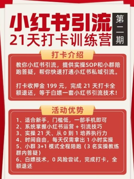 小红书引流21天打卡训练营第二期，助你快速打通小红书私域引流打粉-网创百晓生