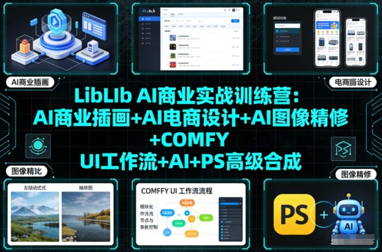 LibLIb AI商业实战训练营：AI商业插画+AI电商设计+AI图像精修+COMFY UI工作流+AI+PS高级合成-网创百晓生