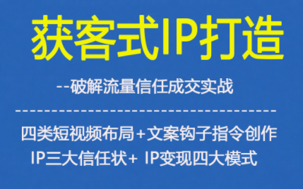 获客型IP打造，破解流量信任成，四类短视频布局+文案钩子指令创作IP三大信任状+IP变现四大模式-网创百晓生