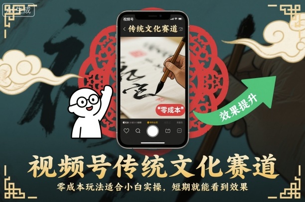 视频号传统文化赛道，零成本玩法适合小白实操，短期就能看到效果-网创百晓生