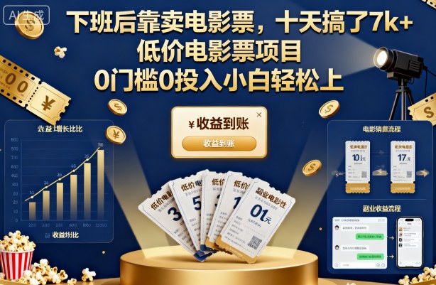 下班后靠卖电影票，十天搞了7k+，低价电影票项目，0门槛0投入小白轻松上手【揭秘】-网创百晓生