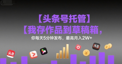 【头条号托管 】我存作品到草稿箱，你每天5分钟发布，最高月入2W+【揭秘】-网创百晓生