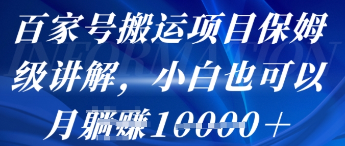 百家号搬运项目保姆级讲解，操作简单，小白也可以月入1w+-网创百晓生