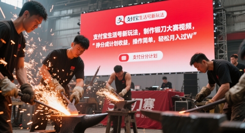 支付宝生活号新玩法，制作锻刀大赛视频，挣分成计划收益，操作简单，轻松月入过W-网创百晓生