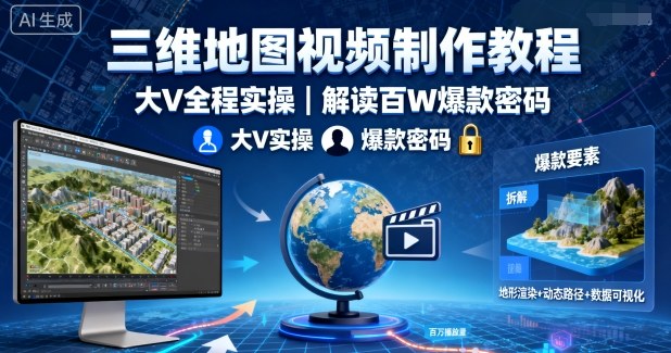 三维地图视频制作教程，大V全程实操，解读百W爆款密码-网创百晓生