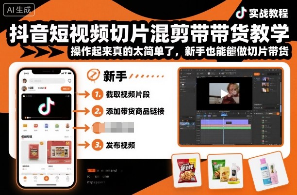 抖音短视频切片混剪带货教学，操作起来真的太简单了，新手也能做切片带货-网创百晓生