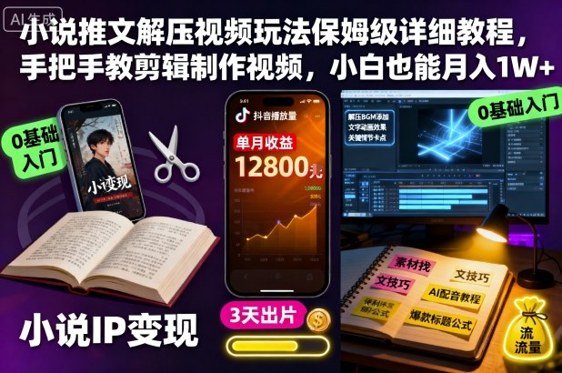 小说推文解压视频玩法保姆级详细教程，手把手教剪辑制作视频，小白也能月入1W+-网创百晓生