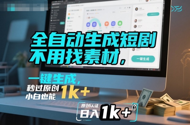 全自动生成短剧，不用找素材，不用剪辑，一键生成，秒过原创，小白也能轻松日入1k+【揭秘】-网创百晓生