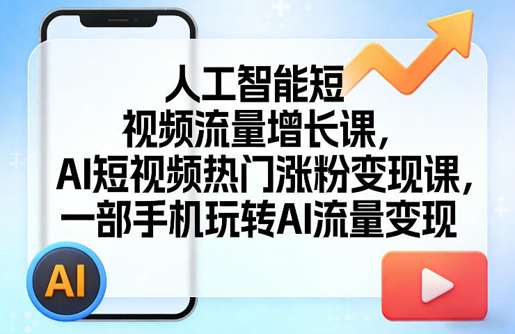 人工智能短视频流量增长课，AI短视频热门涨粉变现课，一部手机玩转AI流量变现-网创百晓生
